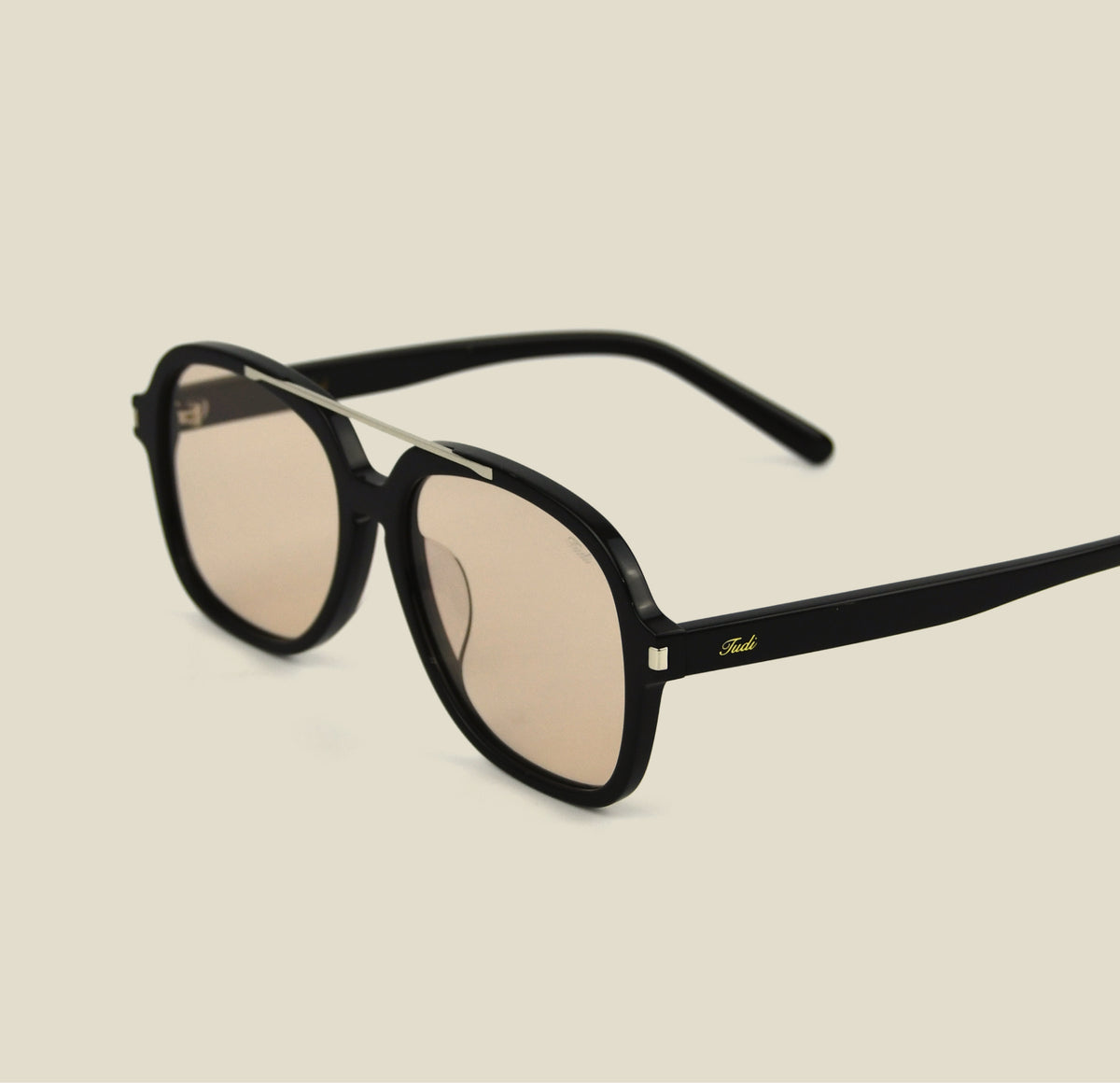 TUDI Blake Black with light tinted lenses eyewear, three-quarter side view
