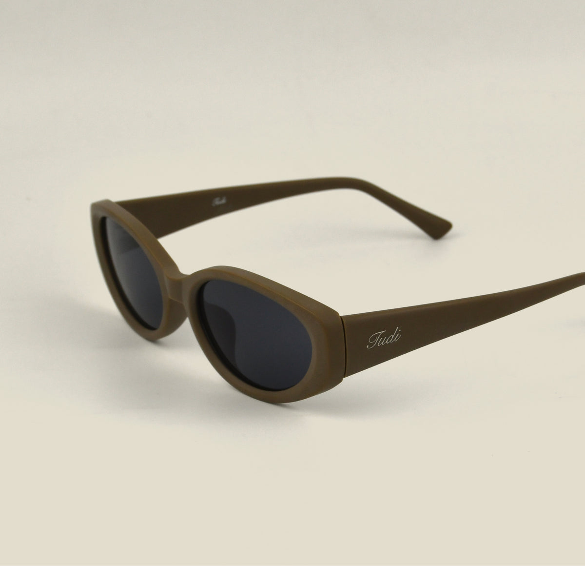 TUDI Leone Khaki eyewear, three-quarter side view