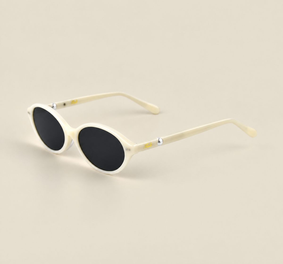 TUDI Ayla White eyewear, three-quarter view