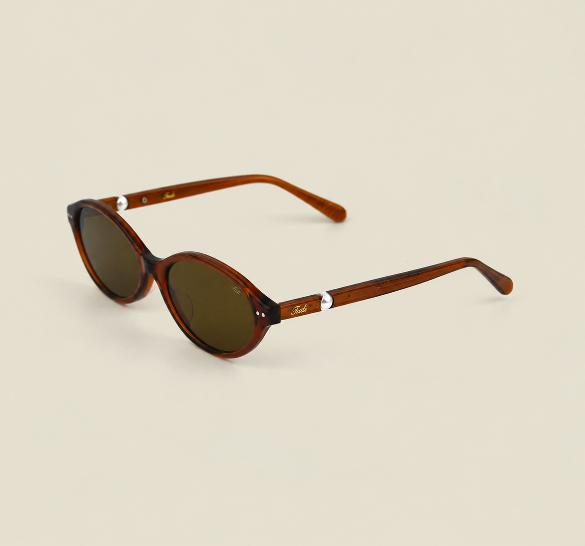 TUDI Ayla Brown eyewear, three-quarter view