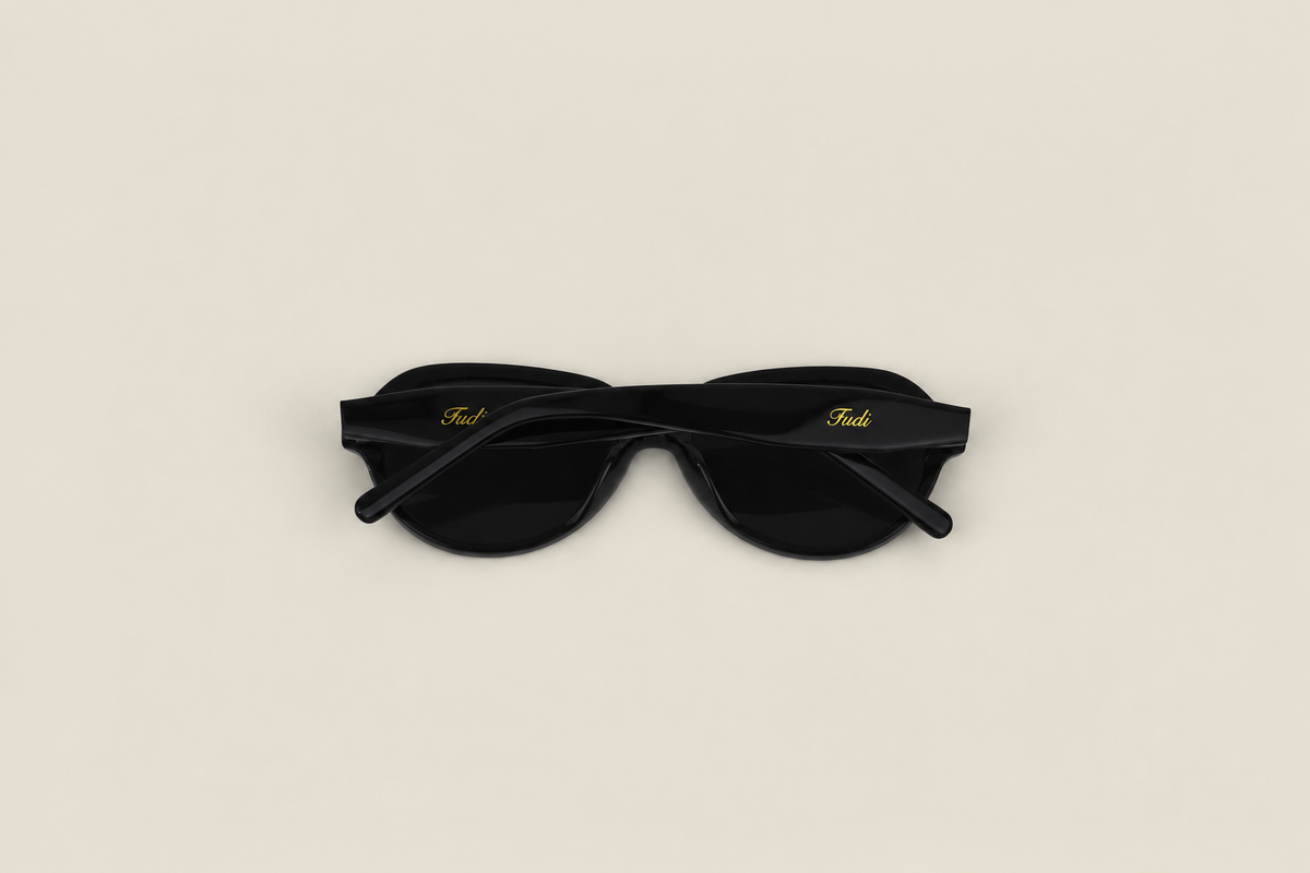 TUDI Clay Black eyewear, back, folded view