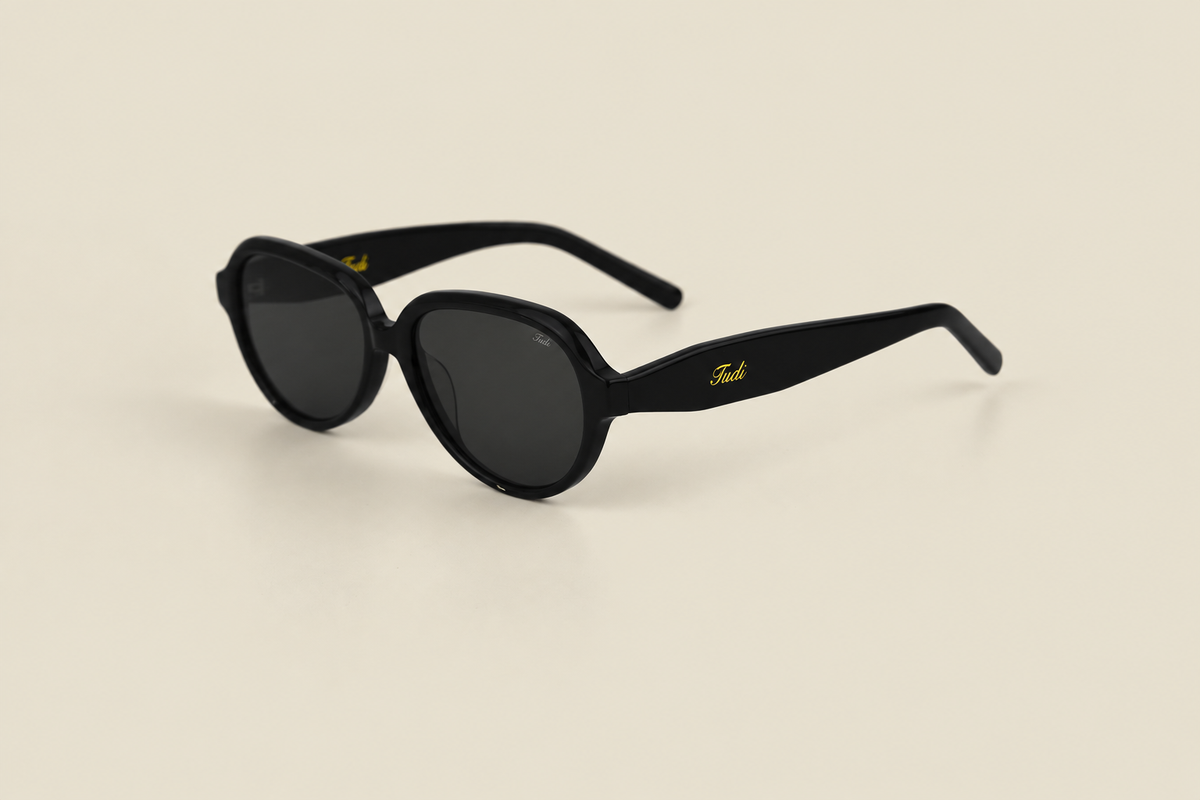 TUDI Clay Black eyewear, three-quarter view