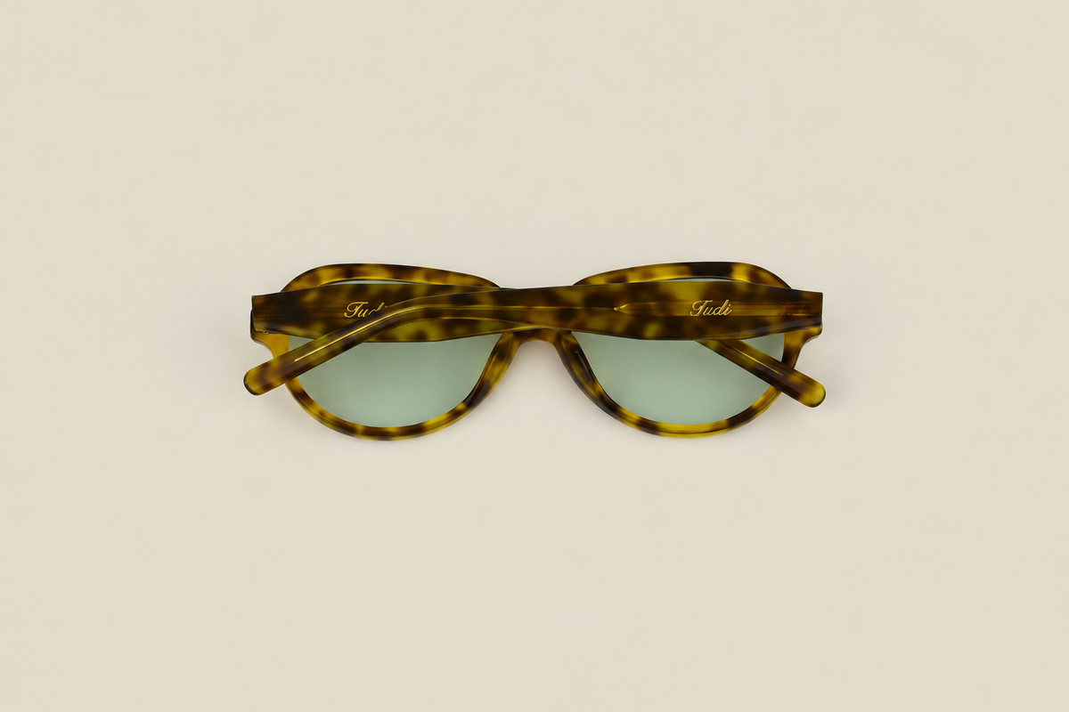TUDI Clay Havana Green eyewear, back, folded view