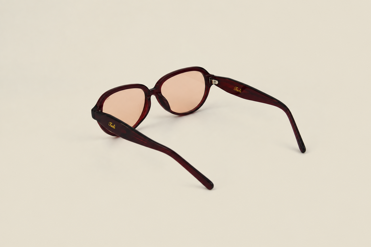 TUDI Clay Red Wine eyewear, rear three-quarter, open view