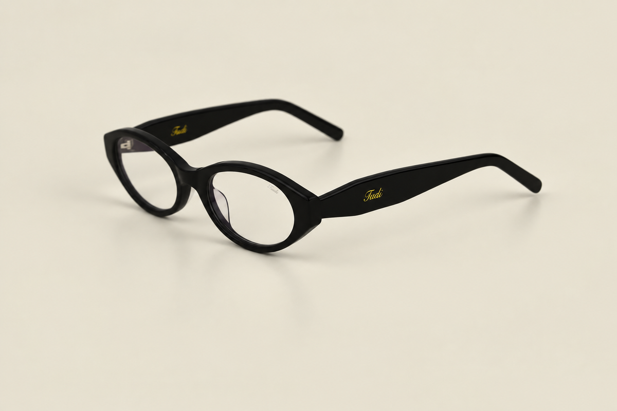 TUDI Jolie Black eyewear, three-quarter view