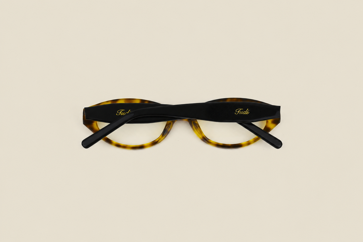 TUDI Jolie Havana eyewear, back, folded view