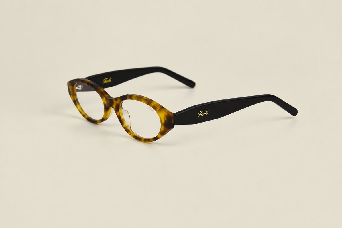 TUDI Jolie Havana eyewear, three-quarter view