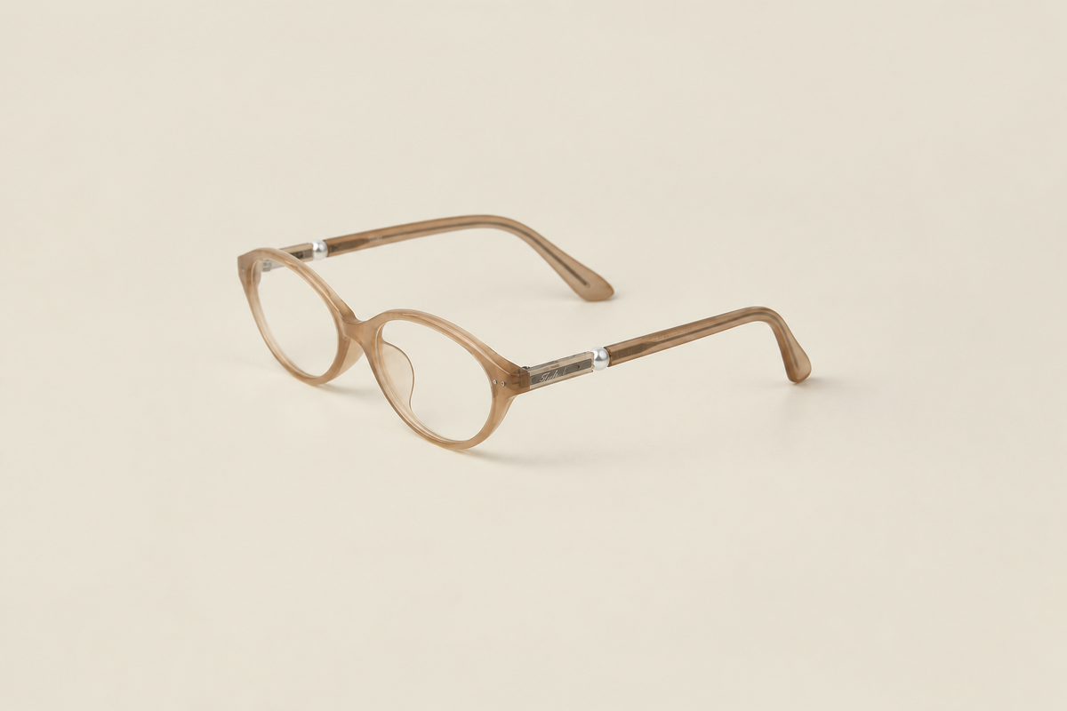 TUDI Mindy Nude eyewear, three-quarter view