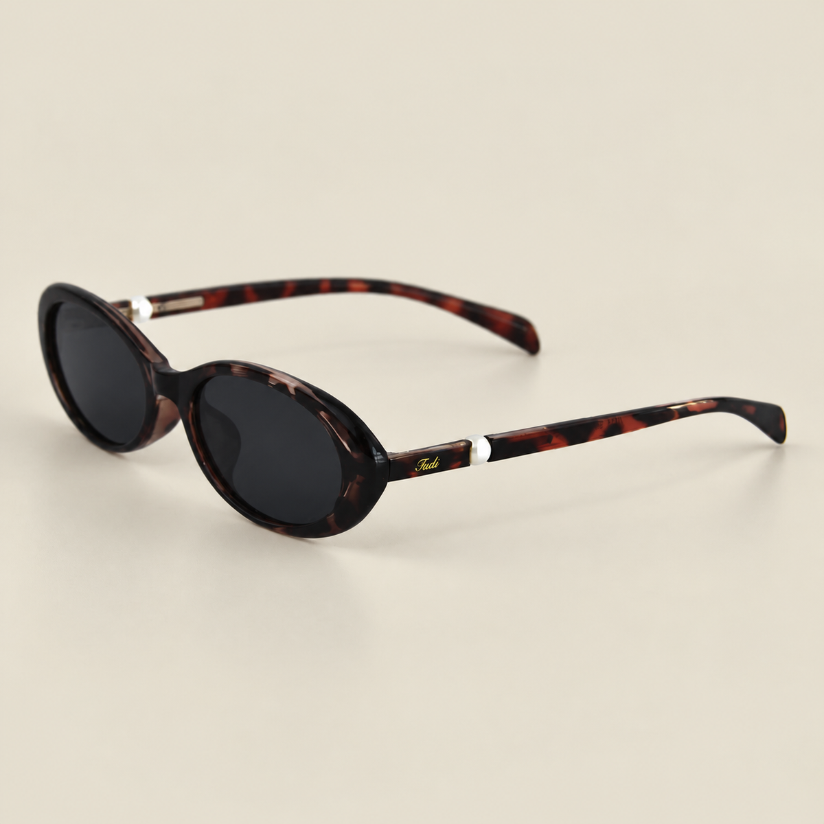TUDI Sora Havana eyewear, three-quarter view